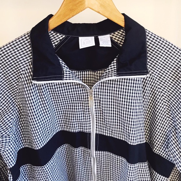 Vintage Gingham Striped Collared Windbreaker Jacket in Navy/White - Picture 3 of 4